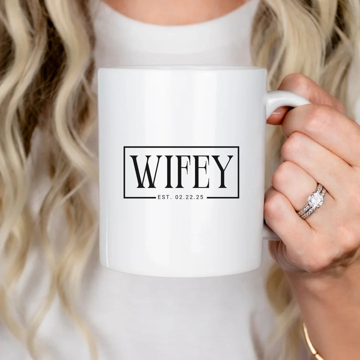 Wifey Mug - Personalized Established Date Gift for Newlywed Bride