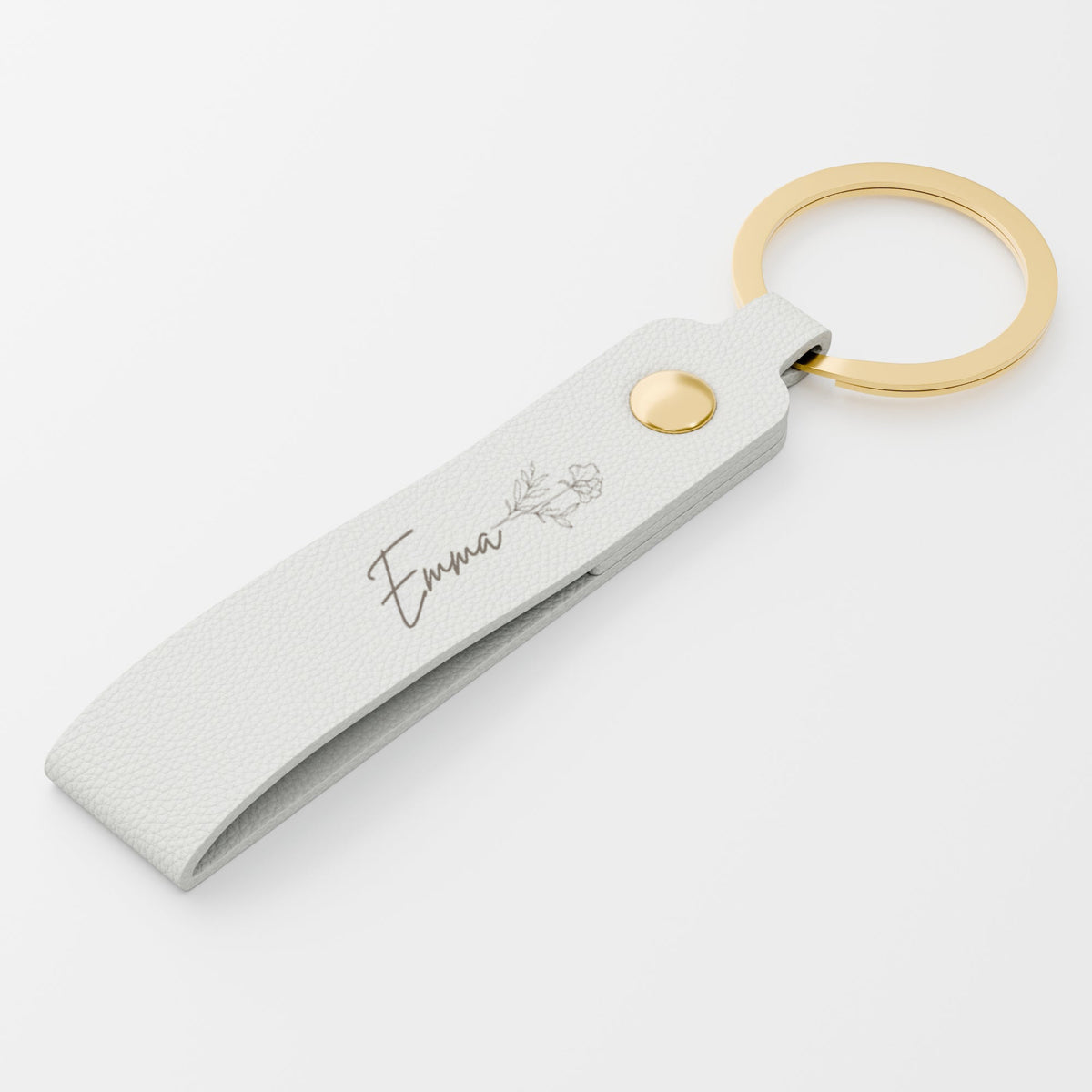 Personalized birth flower name leather keychain - Ivory
