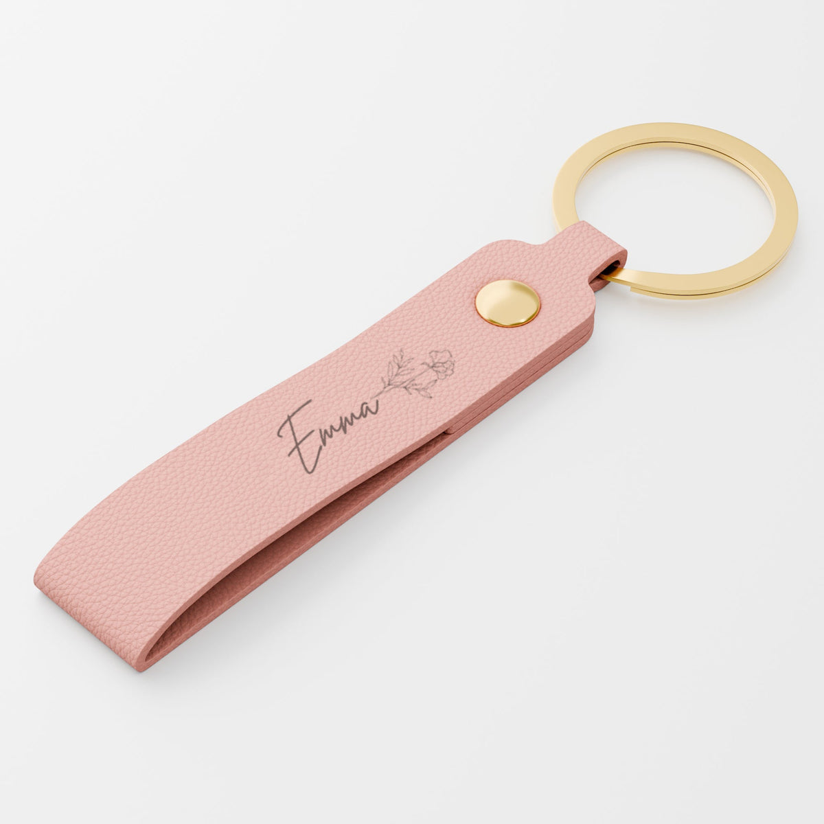 Personalized birth flower name leather keychain - Dusty Pink